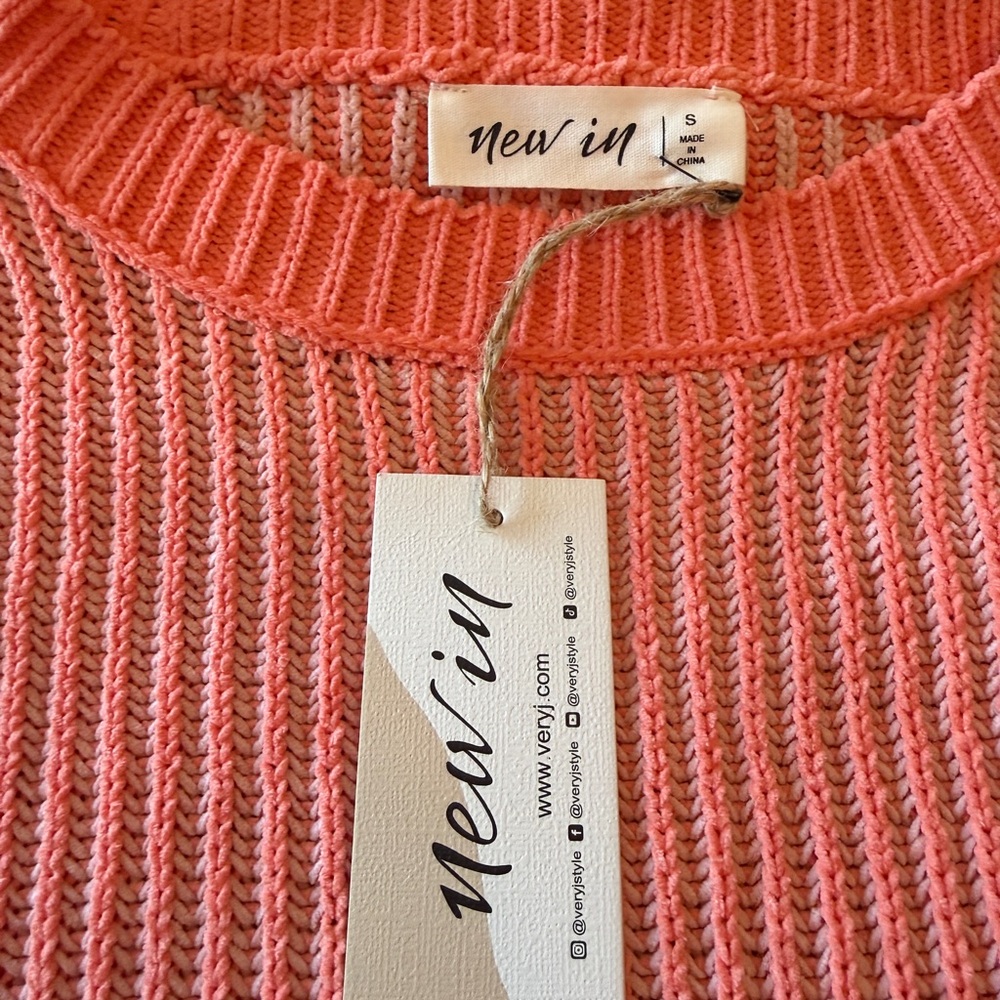 New In New Orange Oversized Ribbed Chenille Crewneck Sweater - Picture 13 of 16